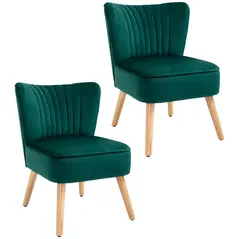HOMCOM Velvet Accent Chair Occasional Tub Seat Padding Curved Back with Wood Frame Legs Home Furniture Set of 2 Green - 1