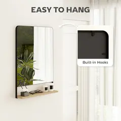 HOMCOM Wall Mirror with Wood Shelf - Black - 5