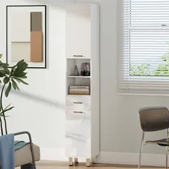 kleankin 71" Tall Slim Bathroom Storage Cabinet, Tall Narrow Cupboard with Drawer, Open Shelves, 2 Doors Cabinets and Adjustable Shelves for Kitchen, Hallway, Living Room, High Gloss White - 7