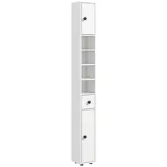 kleankin 180cm Slim Bathroom Cabinet with 9-layered Independent Storage for Family-friendly Storage  - White - 1