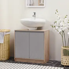 HOMCOM Under Sink Storage Cabinet Floor Standing Cupboard w/ Adjustable Shelf Bathroom Cabinet 2 Doors Versatile Style Grey - 8