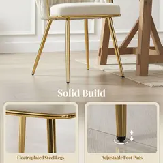 HOMCOM Velvet-Feel Dining Chairs Set of 2, Modern Upholstered Kitchen Chairs with Woven Backrest and Armrests, Metal Legs and Padded Seat for Dining Room, Bedroom, Living Room, Cream - 7