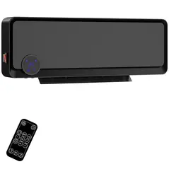 HOMCOM Wall Downflow Heater 2 Heat and Fan 1000W/2000W, Electric Space Heater with Timer Remote Oscillating, for Bedroom Home Office, Black - 1