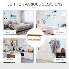 HOMCOM Wall Mounted Coat Clothes Hat Hanger 4 Hooks Rack Stand with Rail & Storage Shelf for Hallway Entryway Bedroom Bathroom - 6