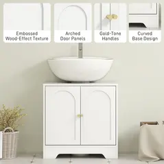 HOMCOM Under Sink Bathroom Cabinet with 2 Arch Doors - White - 7
