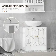 HOMCOM Under Sink Bathroom Cabinet, Under Sink Cabinet with Adjustable Shelf and Open Compartment for Basin with or without Pedestal, 60 x 30 x 60cm, White - 7
