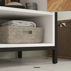 HOMCOM Under Sink Bathroom Cabinet, Rustic Under Sink Cabinet with Herringbone Doors and Open Compartment for Basin with or without Pedestal, 80 x 40 x 60cm, Cream White - 8