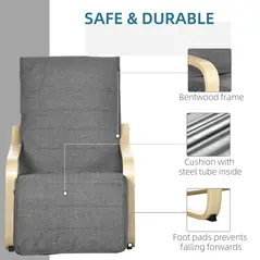 HOMCOM Wooden Armchair, Upholstered Linen Lounge Chair with Adjustable Footrest & Removable Cushion, Poang Chair for Living Room, Dark Grey - 6