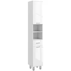 kleankin 71" Tall Slim Bathroom Storage Cabinet, Tall Narrow Cupboard with Drawer, Open Shelves, 2 Doors Cabinets and Adjustable Shelves for Kitchen, Hallway, Living Room, High Gloss White - 1