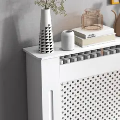 HOMCOM Wooden Radiator Cover Heating Cabinet Modern Home Furniture Grill Style  White Painted (Small) - 8