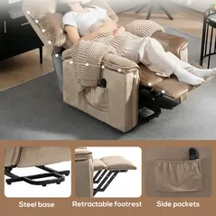 HOMCOM Velvet-Feel Electric Lift Recliner Chair - Brown - 7