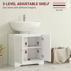 HOMCOM Under Sink Bathroom Cabinet with 2 Arch Doors - White - 5