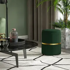 HOMCOM Velvet-Feel Storage Ottoman - Green - 7