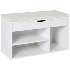HOMCOM Wooden Shoes Cabinet Bench Hidden Storage Padded Seat Organiser Footwear Rack Hallway White 80 x 30 x 47 cm - 1