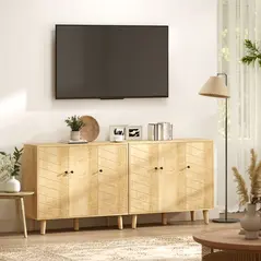 HOMCOM Vintage Sideboard with Chevron Doors and Pine Wood Legs for Living Room, Kitchen - 9