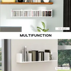 HOMCOM Wall Mount 84 CD / 56 DVD/Blu-ray/ Media Storage Rack 4 Cubes, Wooden Shelf Organiser Unit Bookcase Display, Set of 2, White - 5