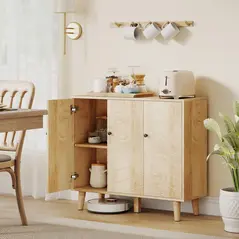 HOMCOM Vintage Sideboard with Chevron Doors and Pine Wood Legs for Living Room, Kitchen - 2