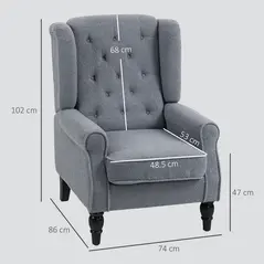 HOMCOM Wingback Accent Chair, Retro Upholstered Button Tufted Occasional Chair for Living Room and Bedroom, Grey - 4