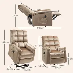 HOMCOM Velvet-Feel Electric Lift Recliner Chair - Brown - 3