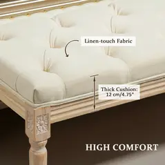 HOMCOM Vintage Wooden Bed End Bench - Cream White - 6