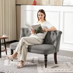 HOMCOM Velvet 2 Seater Sofa, Button Tufted Wingback Loveseat with Rubber Wood Legs for Living Room, Bedroom, Charcoal Grey - 8