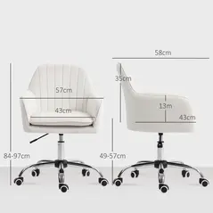 HOMCOM Velvet-Feel Office Chair with Adjustable Height and Wheels - Cream White - 3