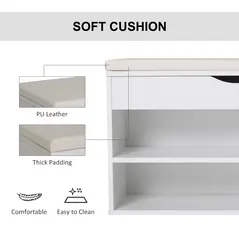 HOMCOM Wooden Shoes Cabinet Bench Hidden Storage Padded Seat Organiser Footwear Rack Hallway White 80 x 30 x 47 cm - 6