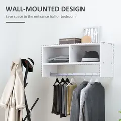HOMCOM Wall Mounted Coat Hanger Hooks Rack Stand Hallway Coat Rack Rail & Storage Shelf Hanging Coat Organizer (White) - 5