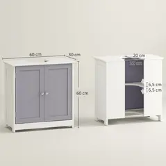 kleankin 60x60cm Under-Sink Storage Cabinet w/ Adjustable Shelf Handles Drain Hole Bathroom Cabinet Space Saver Organizer White and Grey - 3