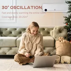 HOMCOM Wall Downflow Heater 2 Heat and Fan 1000W/2000W, Electric Space Heater with Timer Remote Oscillating, for Bedroom Home Office, White and Silver - 8