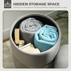 HOMCOM Velvet-Feel Storage Ottoman - Light Grey - 4
