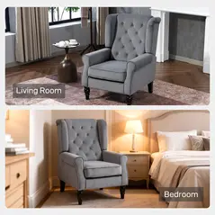 HOMCOM Wingback Accent Chair, Retro Upholstered Button Tufted Occasional Chair for Living Room and Bedroom, Light Grey - 8