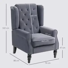 HOMCOM Wingback Accent Chair, Retro Upholstered Button Tufted Occasional Chair for Living Room and Bedroom, Charcoal Grey - 3