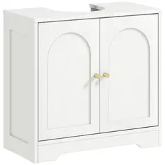 HOMCOM Under Sink Bathroom Cabinet with 2 Arch Doors - White - 1
