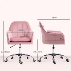 HOMCOM Velvet-Feel Tub Office Chair, with Seat Cushion - Dark Pink - 3