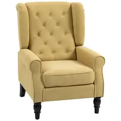 HOMCOM Wingback Accent Chair, Retro Upholstered Button Tufted Occasional Chair for Living Room and Bedroom, Yellow - 1
