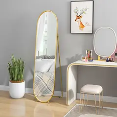 HOMCOM Two-Way Curved Full Length Mirror - Gold Tone - 9
