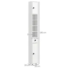 kleankin 180cm Slim Bathroom Cabinet with 9-layered Independent Storage for Family-friendly Storage  - White - 3