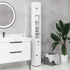 kleankin 180cm Slim Bathroom Cabinet with 9-layered Independent Storage for Family-friendly Storage  - White - 7