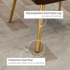 HOMCOM Velvet Armchairs, Upholstered Accent Chairs with Golden Steel Legs, Modern Vanity Chairs for Living Room and Bedroom, Set of 2, Light Brown - 6