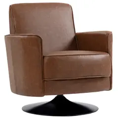 HOMCOM Upholstered Swivel Accent Chair with Thick Padding, Brown - 1
