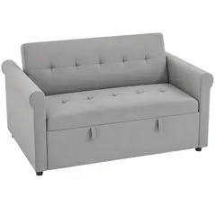 HOMCOM Two-Seater Velvet-Feel Sofa Bed - Grey - 1