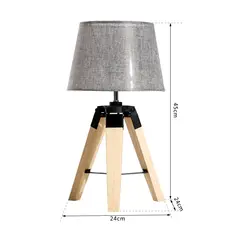 HOMCOM Wooden Tripod Table Lamp for Side, Desk or End Table with E27 Bulb Base（Grey Shade） - 3