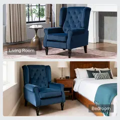 HOMCOM Wingback Accent Chair, Retro Upholstered Button Tufted Occasional Chair for Living Room and Bedroom, Dark Blue - 8