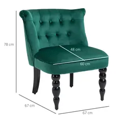 HOMCOM Velvet Accent Chair Set of 2, Button Tufted Wingback Chair with Rubber Wood Legs for Living Room, Bedroom, Dark Green - 3