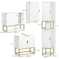 kleankin 4 Piece Bathroom Furniture Set, Freestanding Tall Bathroom Cabinet, Under Sink Storage Cabinet, 2 Wall Mounted Cabinets, White - 3