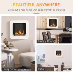 HOMCOM Wall Mounted Ethanol Fireplace, Bioethanol Heater Stove Fire with 1L Tank, 2.5 Hour Burning Time, 48 x 48 cm, White - 6