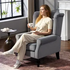 HOMCOM Wingback Accent Chair, Retro Upholstered Button Tufted Occasional Chair for Living Room and Bedroom, Light Grey - 2