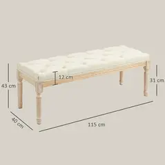 HOMCOM Vintage Wooden Bed End Bench - Cream White - 3