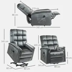 HOMCOM Velvet-Feel Electric Lift Recliner Chair - Dark Grey - 3